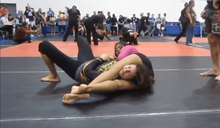 Girl Wins by Headscissors in a Jiu Jitsu Match
