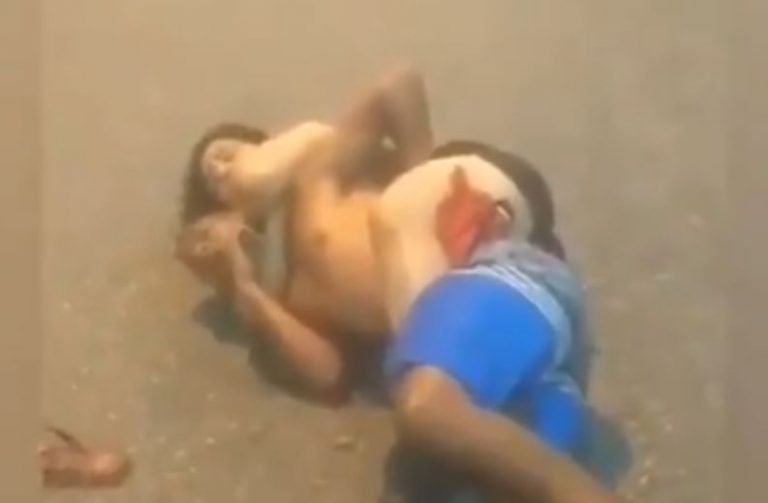 Woman chokes out a man