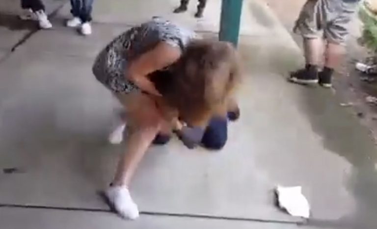 Girl vs guy street fight