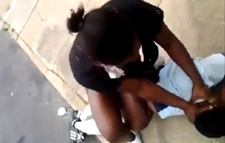Girl vs boy street fight. Girl beat up a boy.