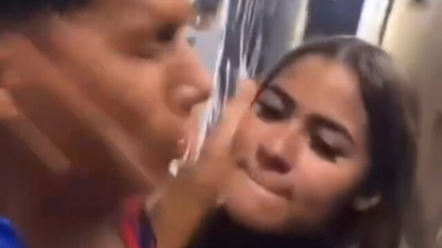 Woman beats up a man