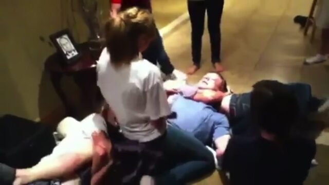 4 girls teamed up and choked him out.